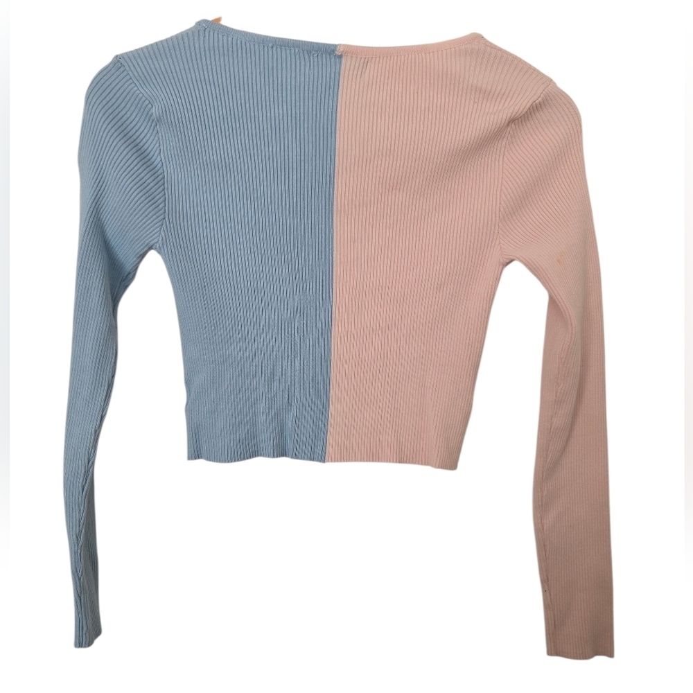 Say What Two-Tone Pink and Blue Cropped Cardigan  Size XL - Picture 3 of 3